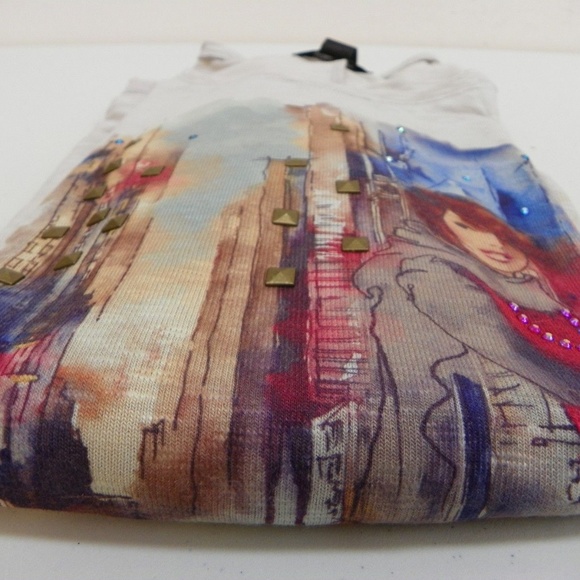 Style & Co Scoop Neck Lace Back Graphic Top Grey - Picture 4 of 4